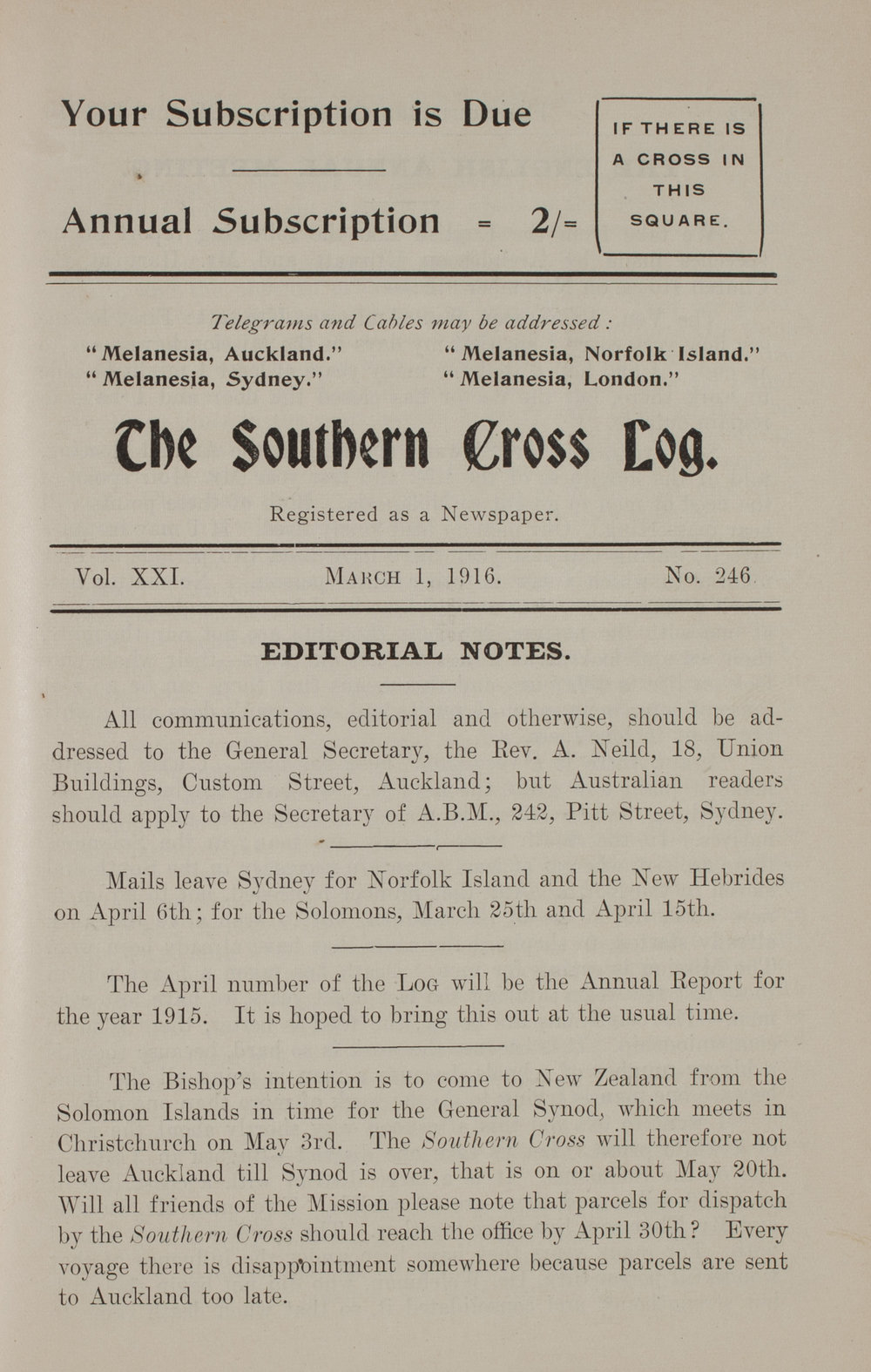Southern Cross Log: Issue 246, March 1916