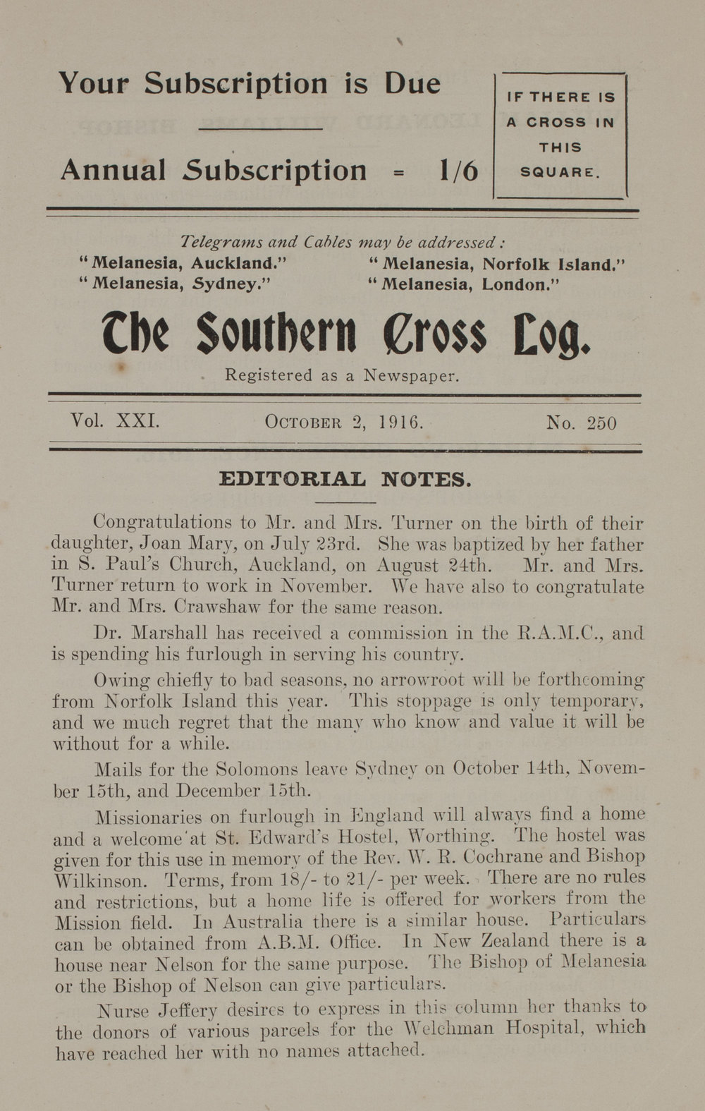 Southern Cross Log: Issue 250, October 1916
