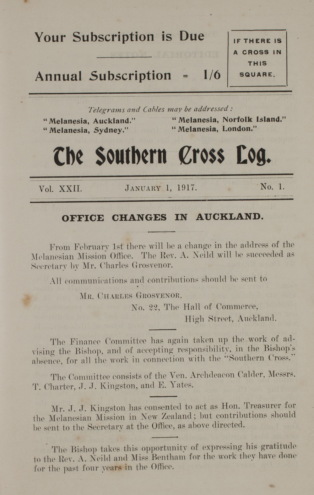 Southern Cross Log: Issue 1, January 1917