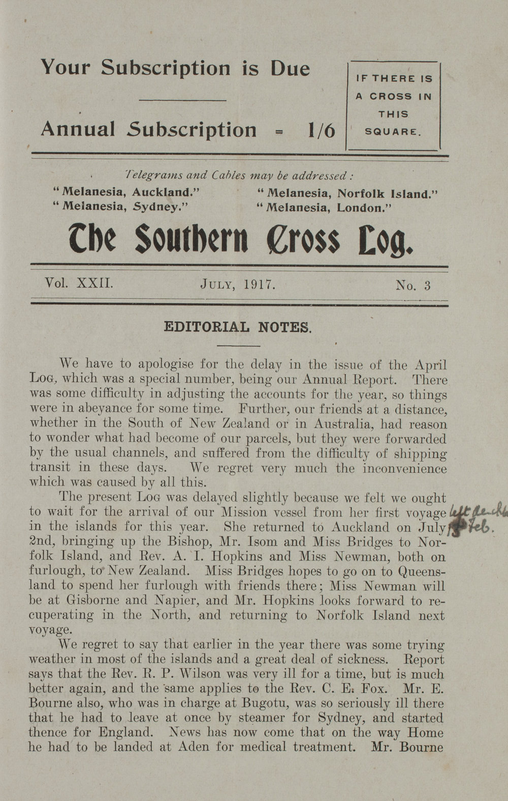 Southern Cross Log: Issue 3, July 1917