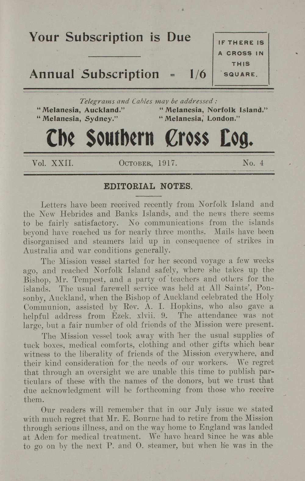Southern Cross Log: Issue 4, October 1917