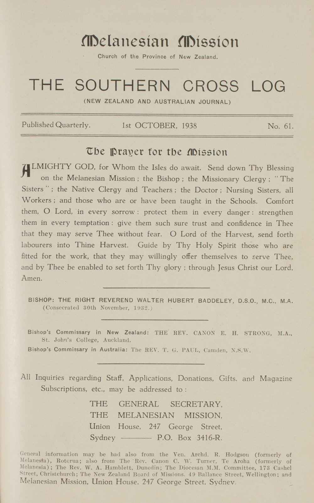 Southern Cross Log: Issue 61, October 1938