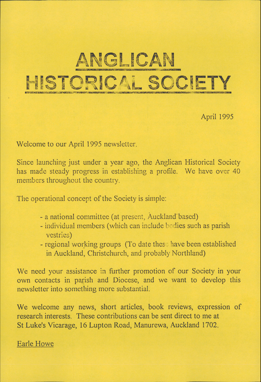 Anglican Historical Society: April 1995 - Newsletter 02