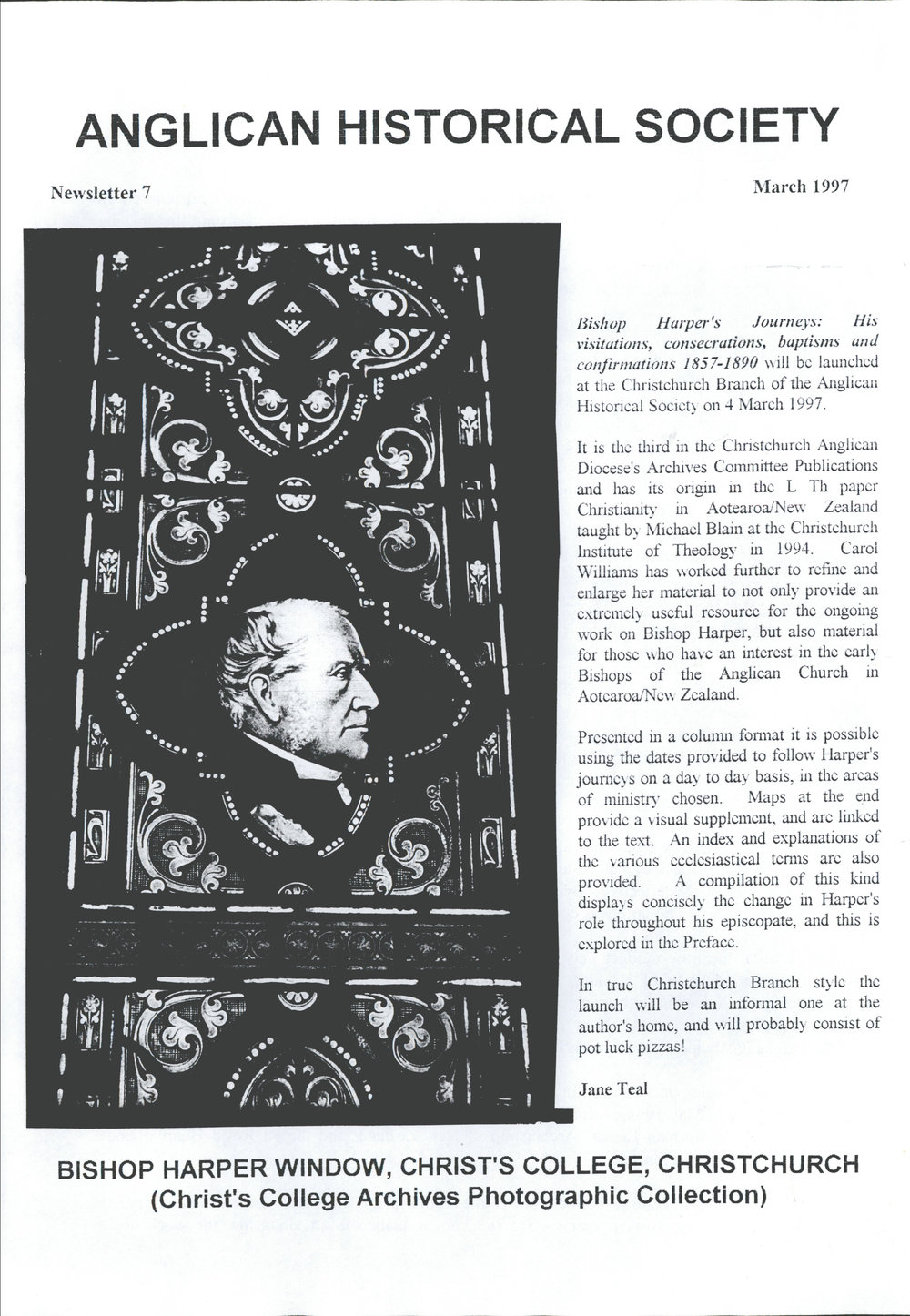 Anglican Historical Society: March 1997 - Newsletter 07