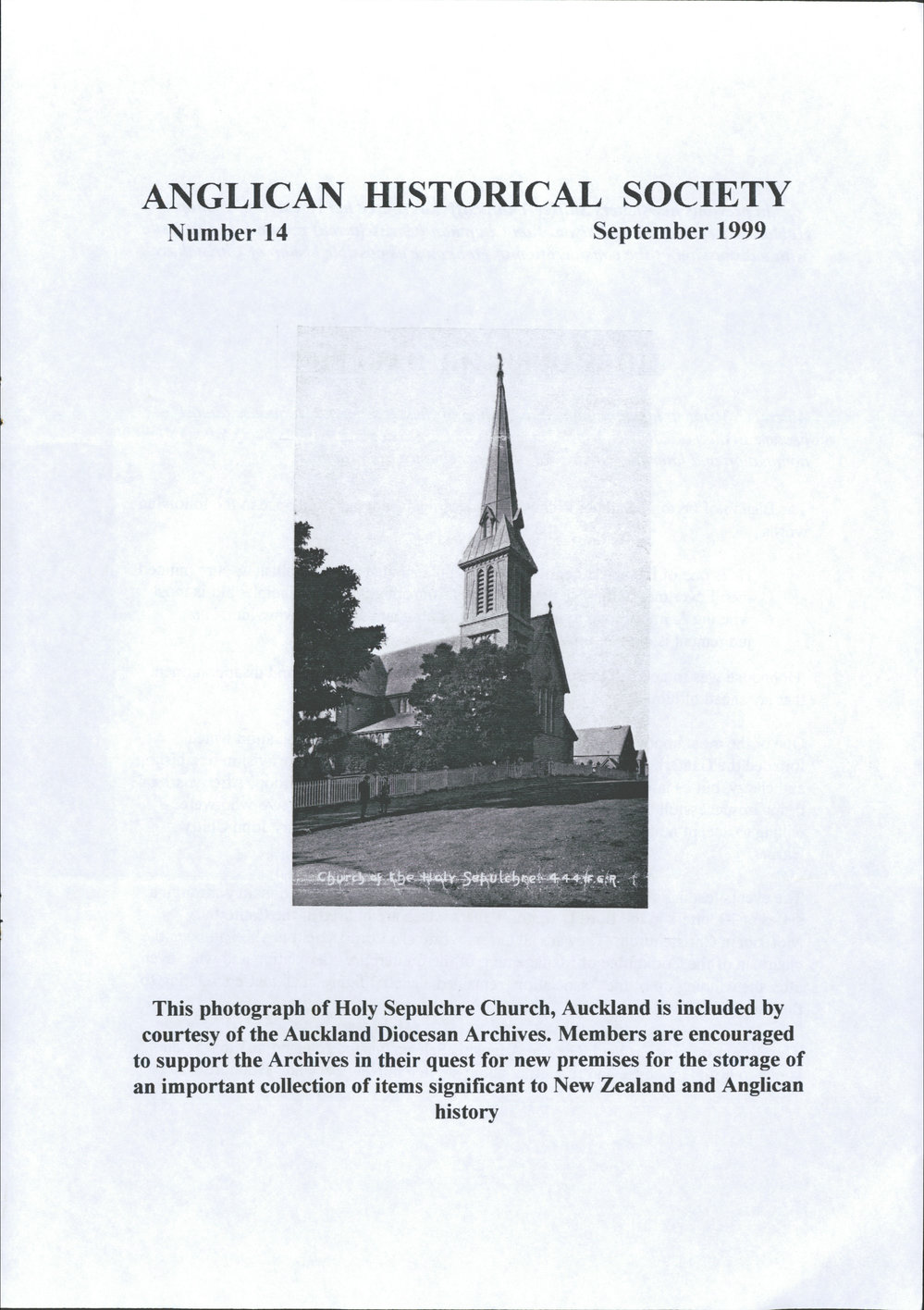 Anglican Historical Society: September 1999 - Newsletter 14