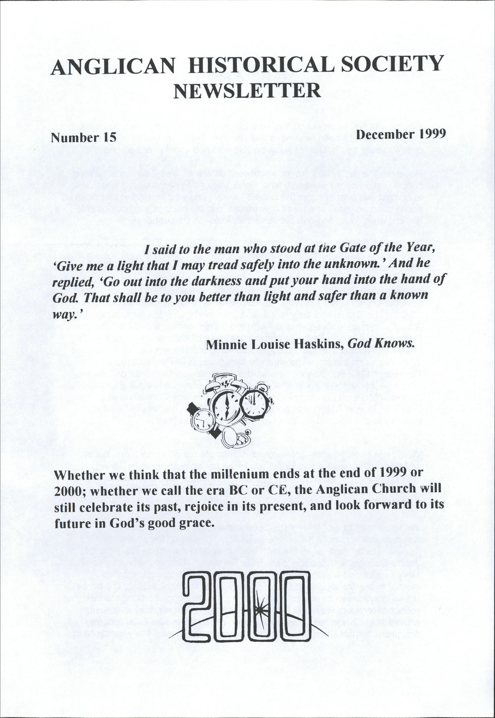 Anglican Historical Society: December 1999 - Newsletter 15