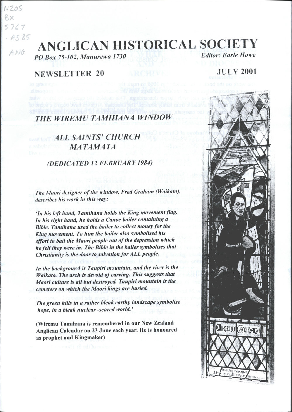 Anglican Historical Society: July 2001 - Newsletter 20