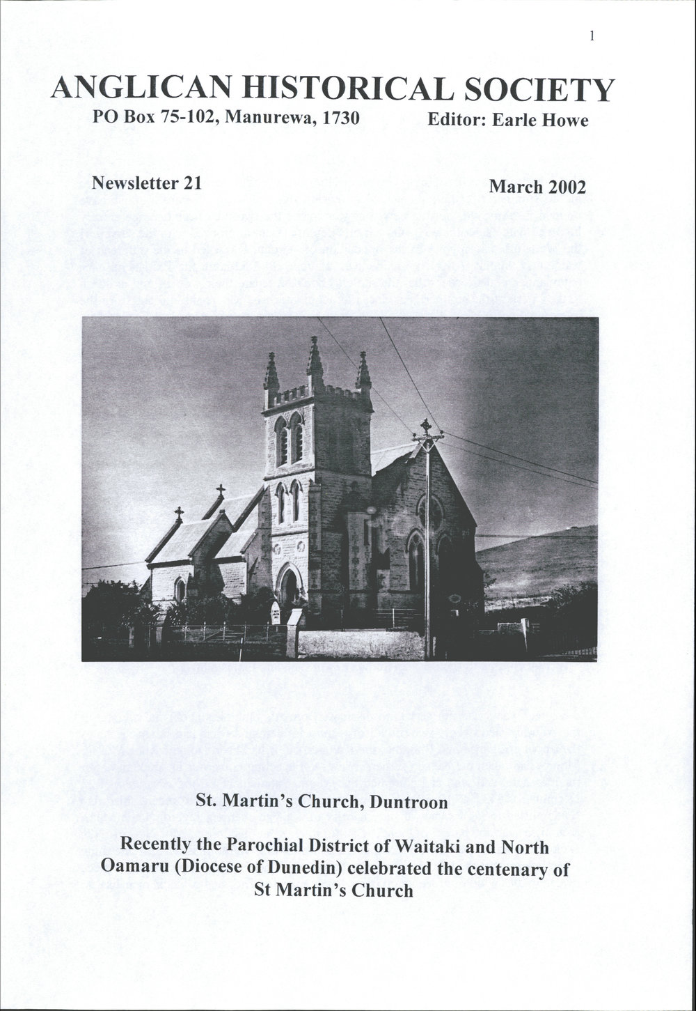 Anglican Historical Society: March 2002 - Newsletter 21