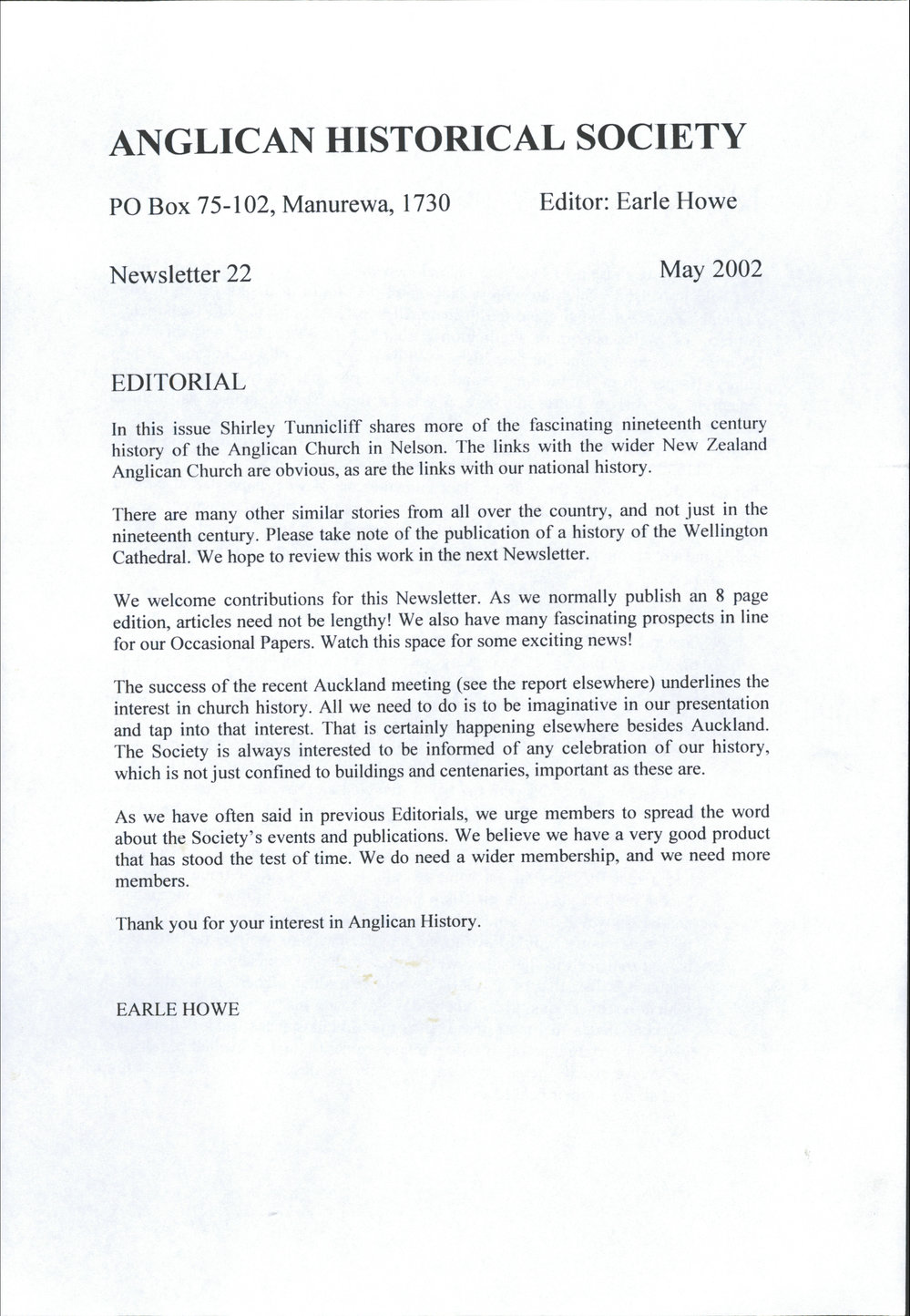 Anglican Historical Society: May 2002 - Newsletter 22