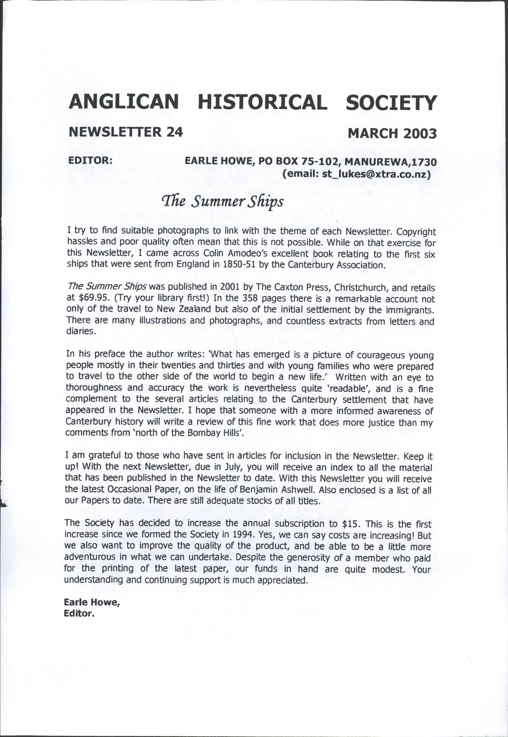 Anglican Historical Society: March 2003 - Newsletter 24