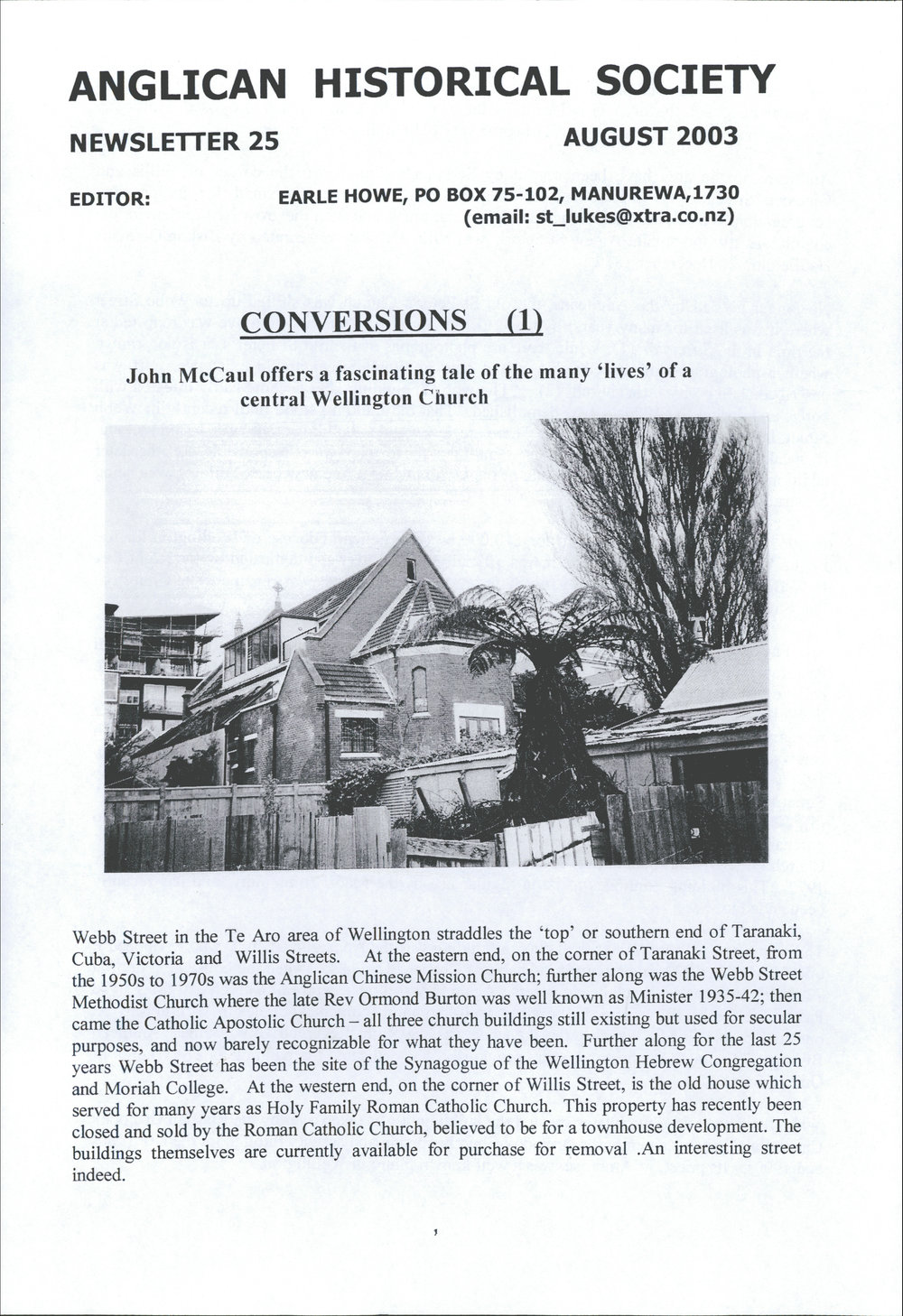 Anglican Historical Society: August 2003 - Newsletter 25