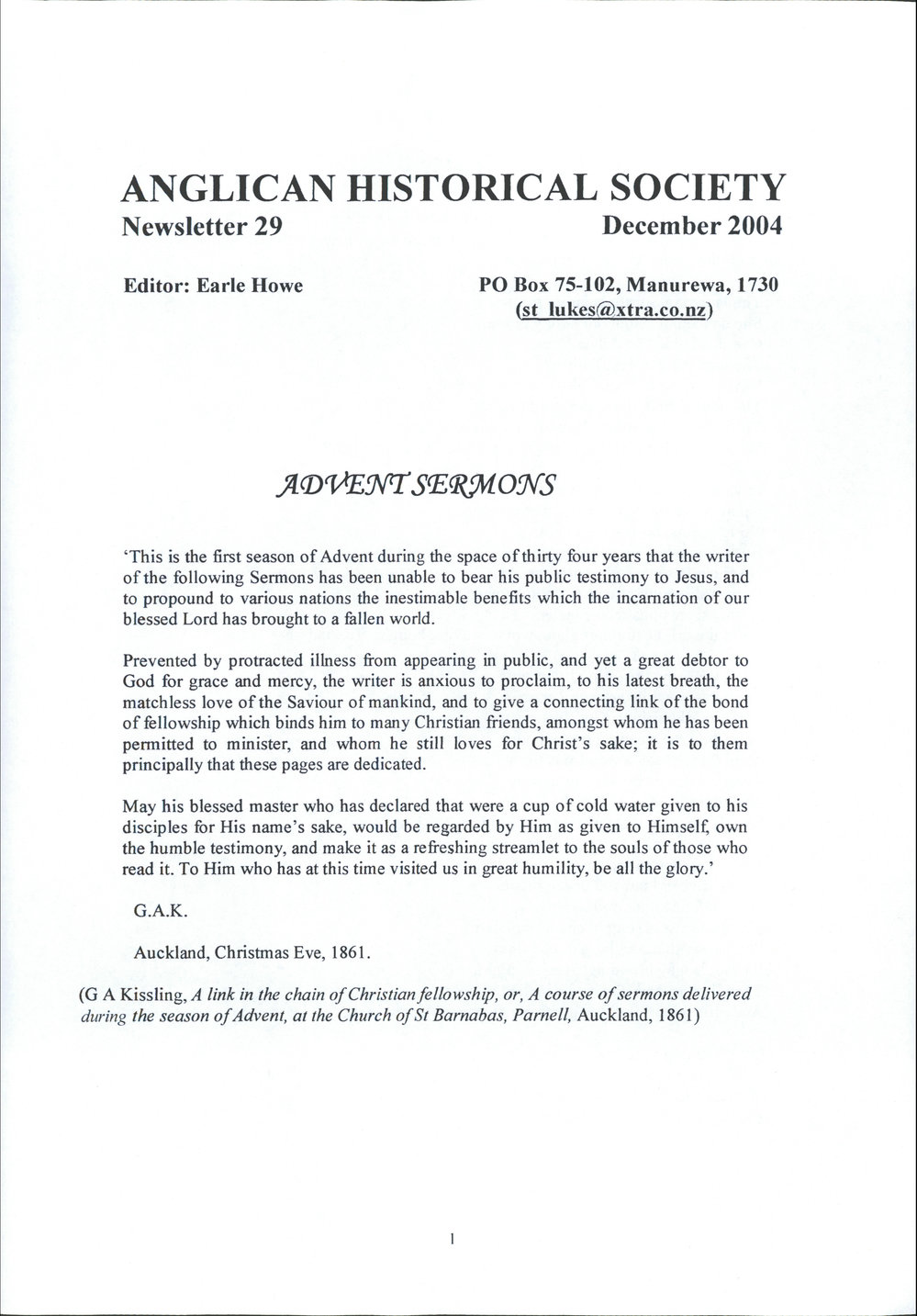Anglican Historical Society: December 2004 - Newsletter 29