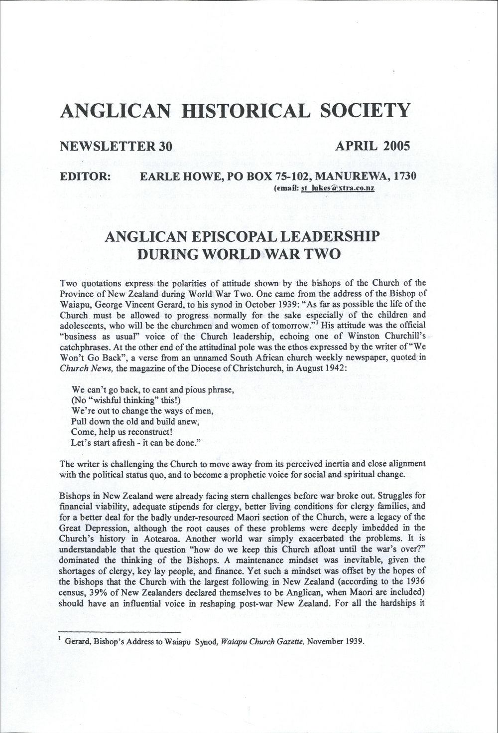 Anglican Historical Society: April 2005 - Newsletter 30