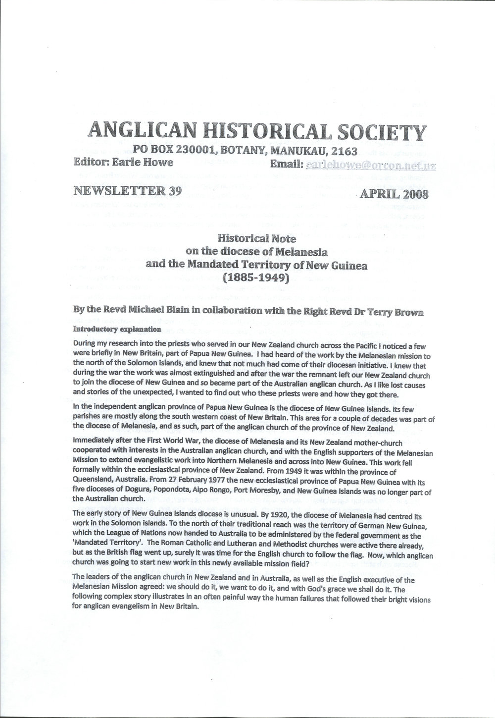 Anglican Historical Society: April 2008 - Newsletter 39