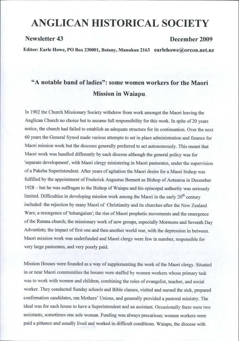 Anglican Historical Society: December 2009 - Newsletter 43