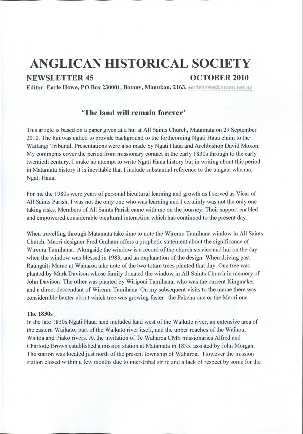 Anglican Historical Society: October 2010 - Newsletter 45