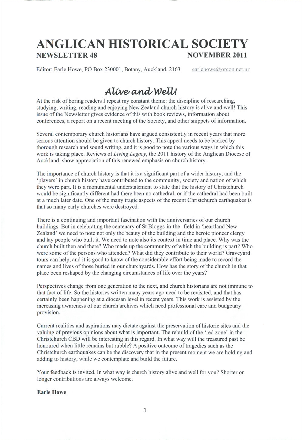 Anglican Historical Society: November 2011 - Newsletter 48