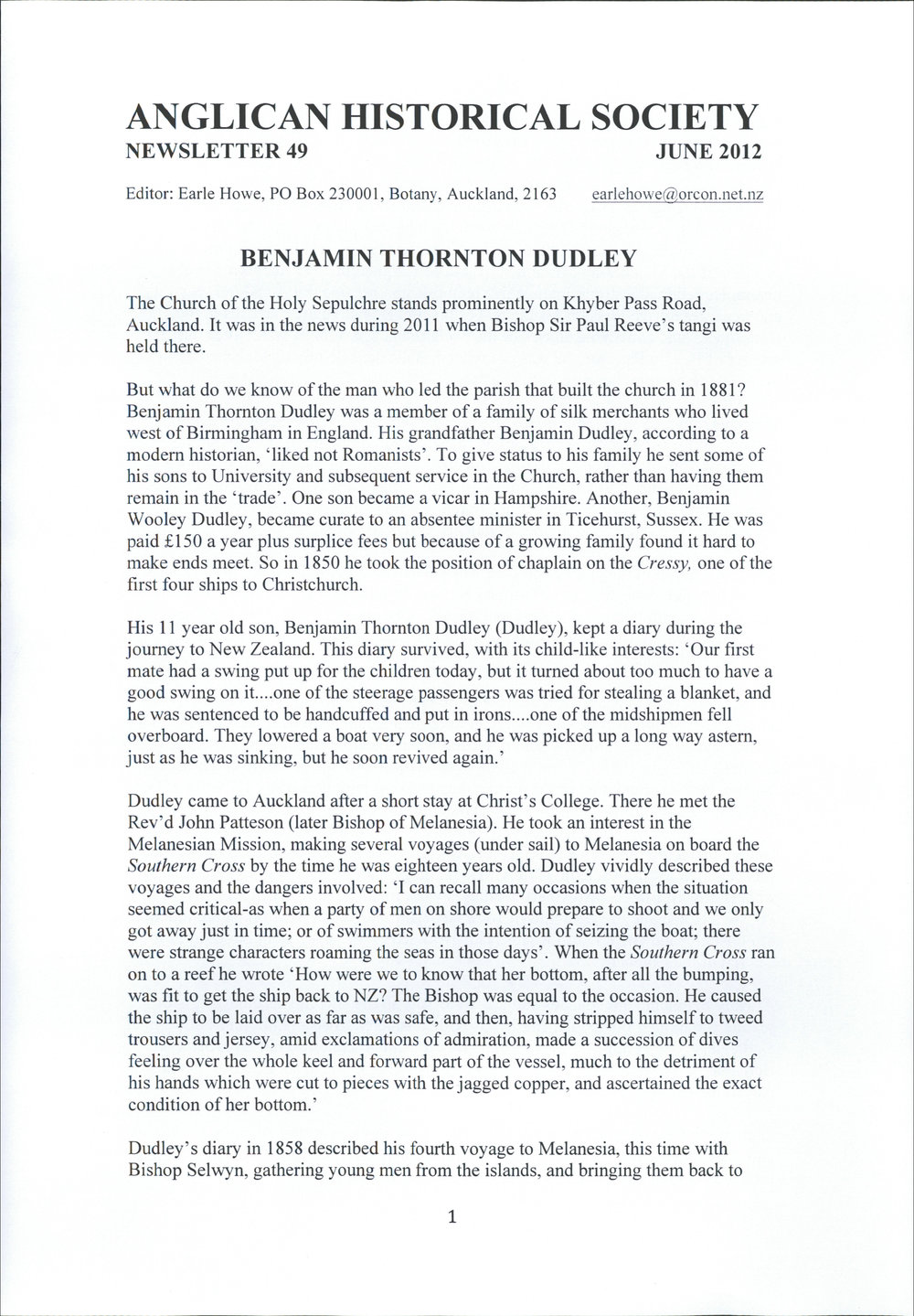 Anglican Historical Society: June 2012 - Newsletter 49
