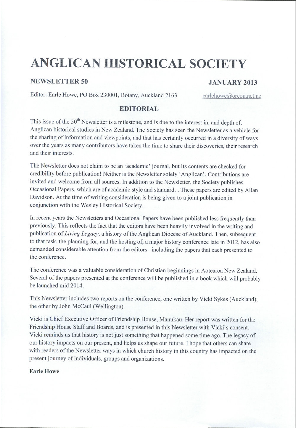 Anglican Historical Society: January 2013 - Newsletter 50