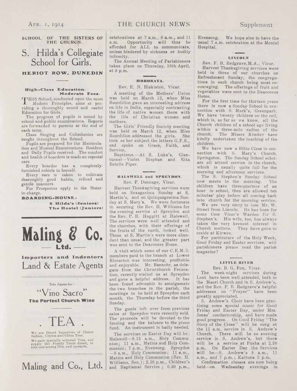 The Church News: Issue 4, April 1914 Supplement
