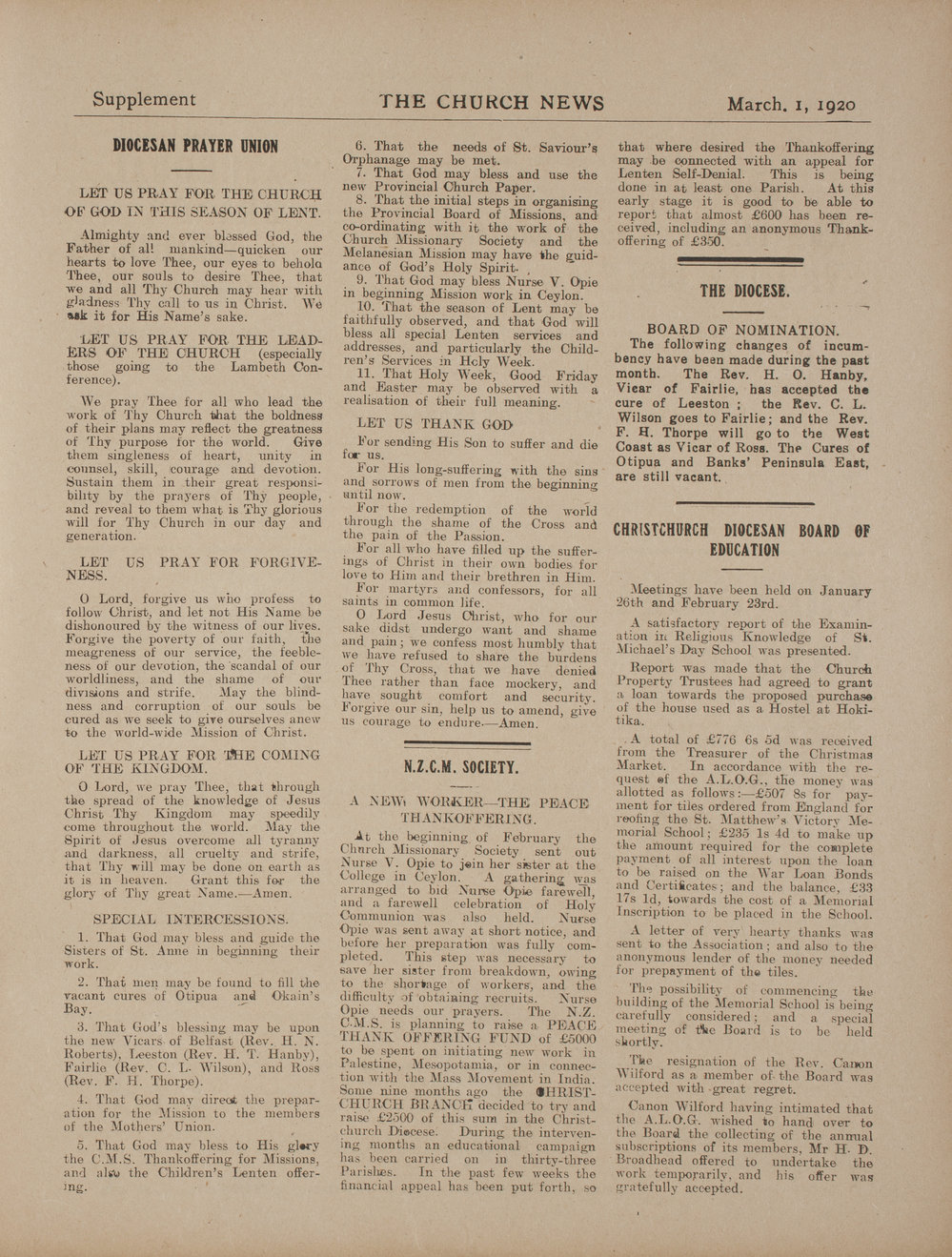The Church News: Issue 10, March 1920 Supplement 2