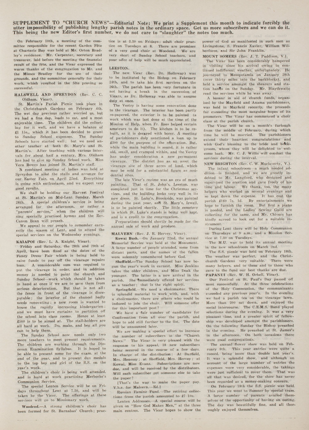 The Church News: Issue 9, March 1922 Supplement