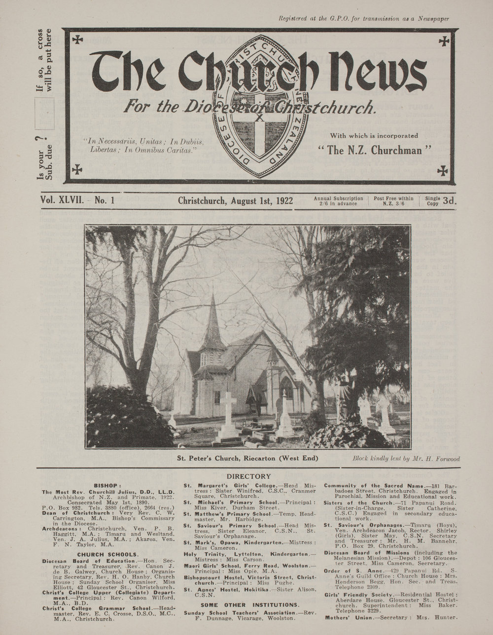 The Church News: Issue 1, August 1922