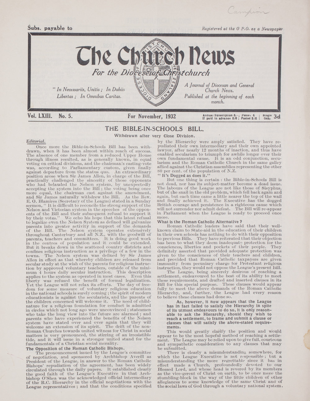 The Church News: Issue 5, November 1932
