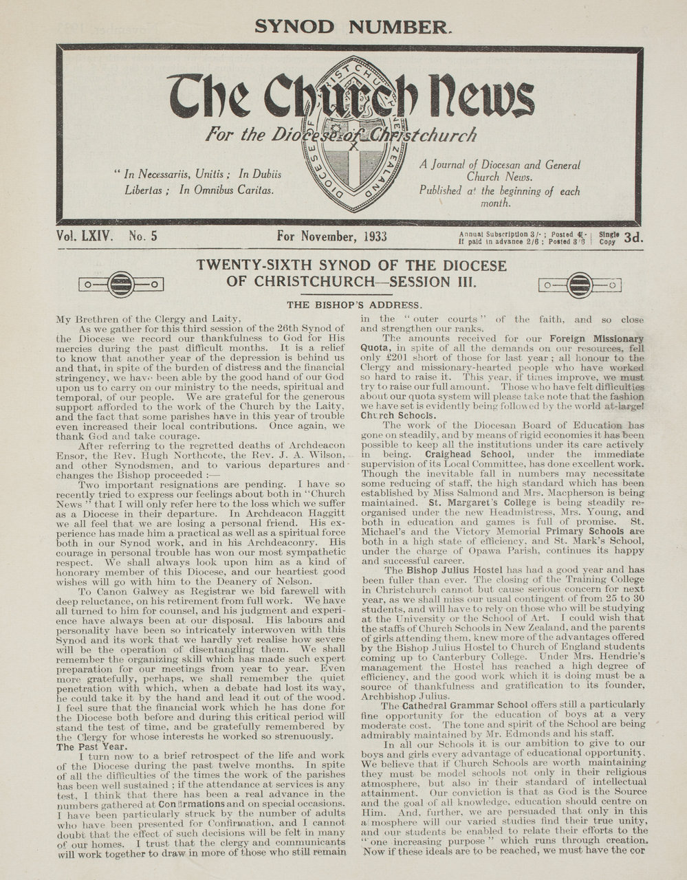 The Church News: Issue 5, November 1933