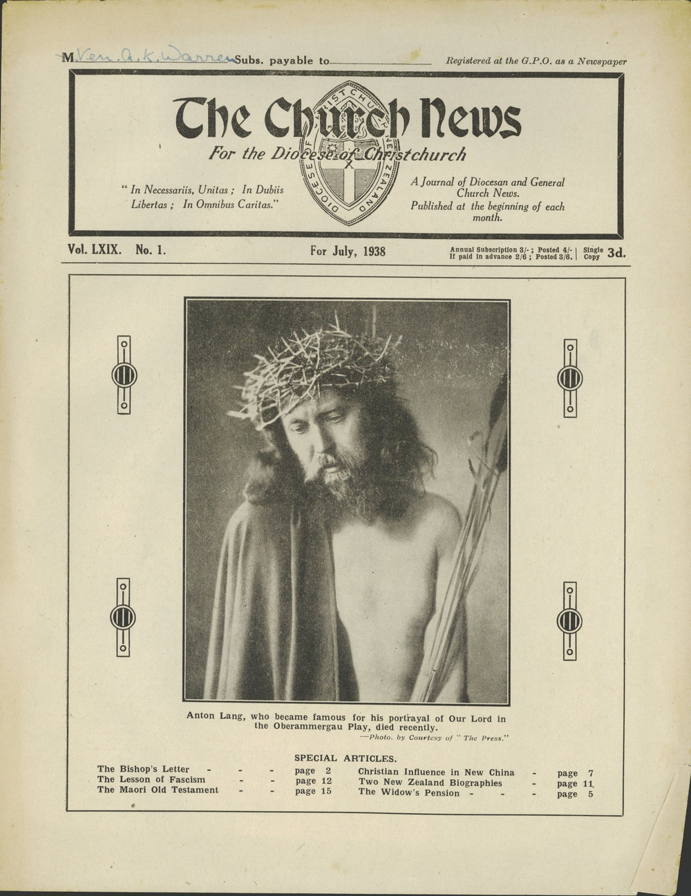The Church News: Issue 1, July 1938