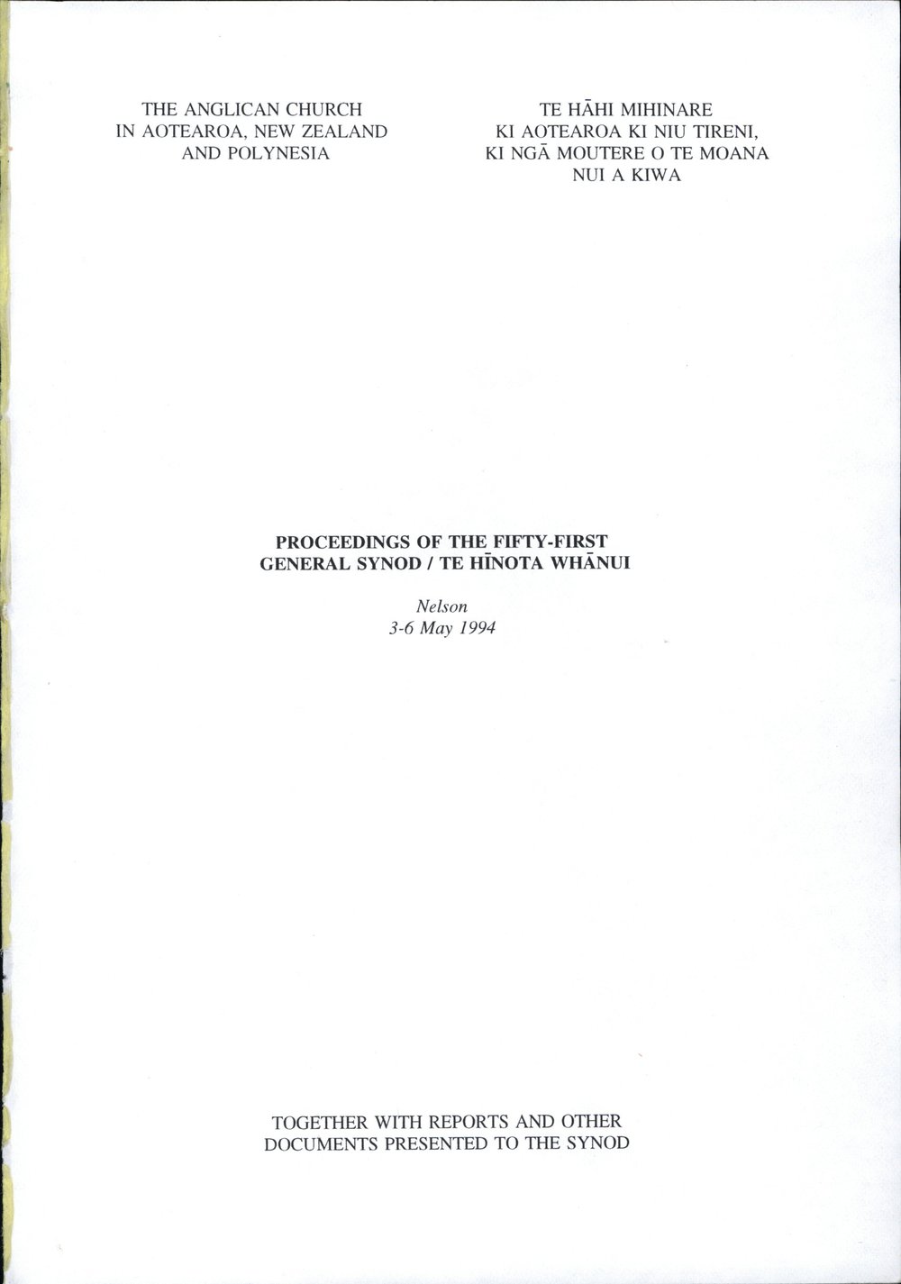 Proceedings of the General Synod: 51st General Synod, 1994