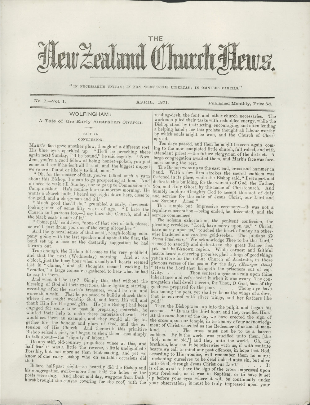 The New Zealand Church News: Issue 7, April 1871