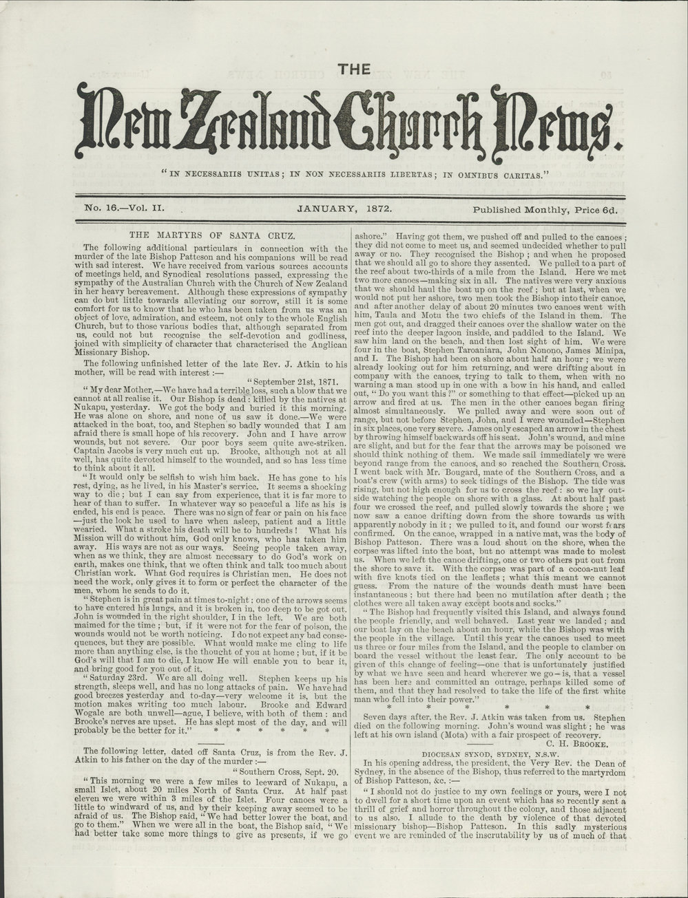 The New Zealand Church News: Issue 16, January 1872