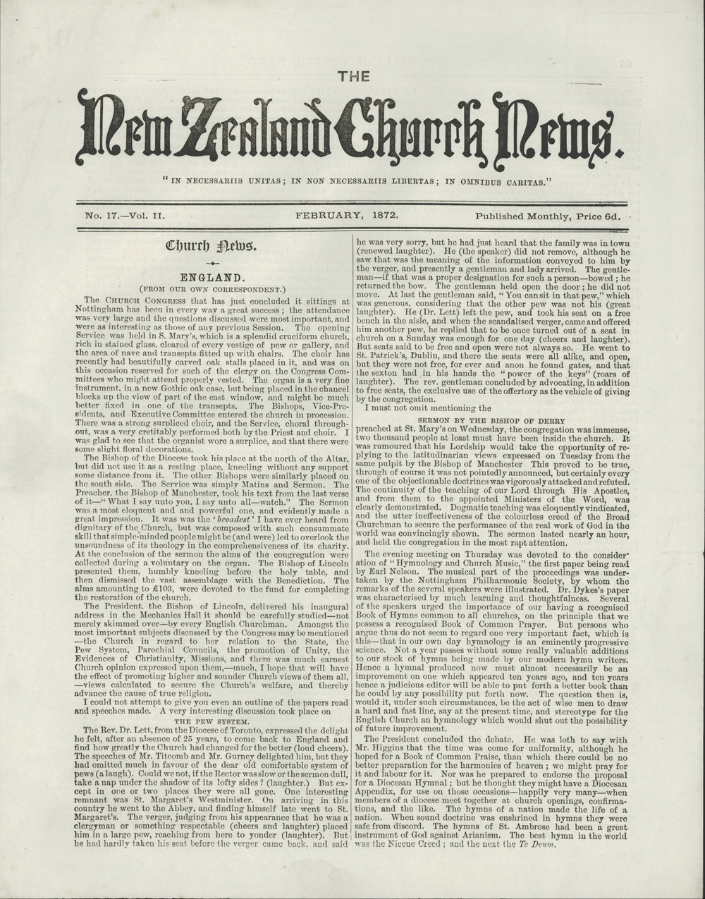 The New Zealand Church News: Issue 17, February 1872