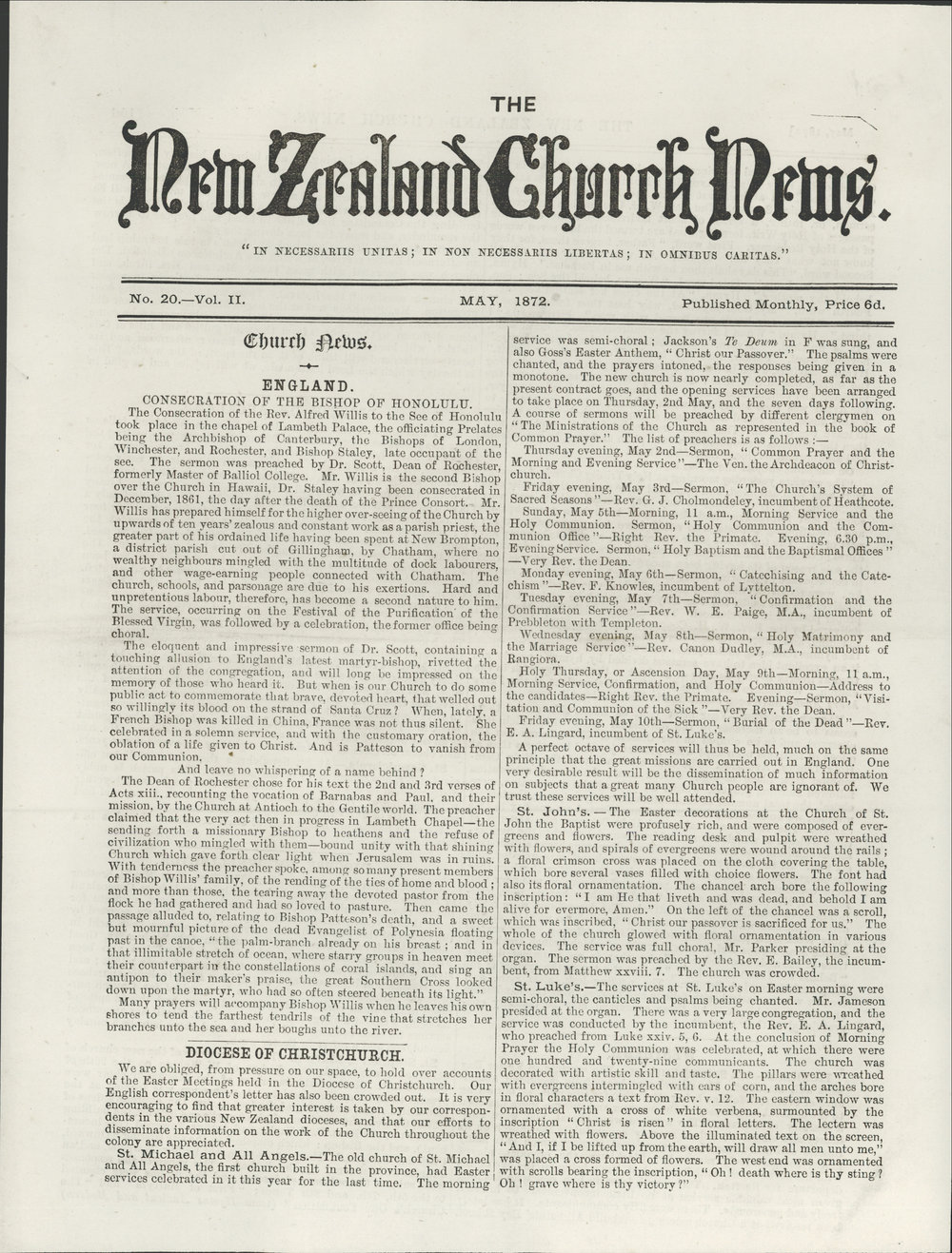 The New Zealand Church News: Issue 20, May 1872