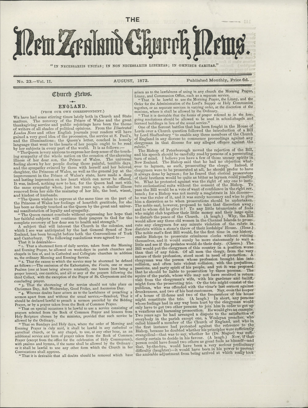 The New Zealand Church News: Issue 23, August 1872