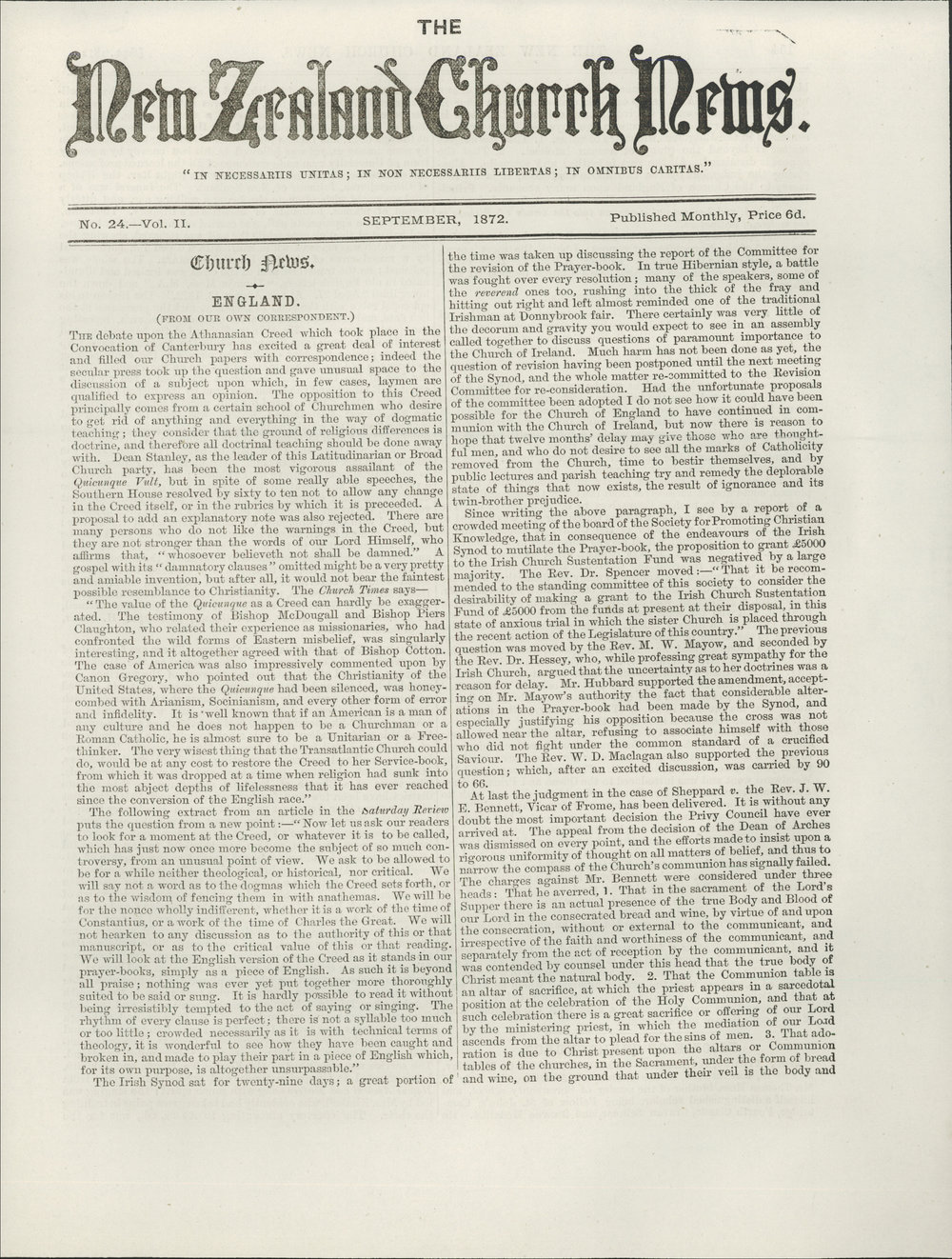 The New Zealand Church News: Issue 24, September 1872