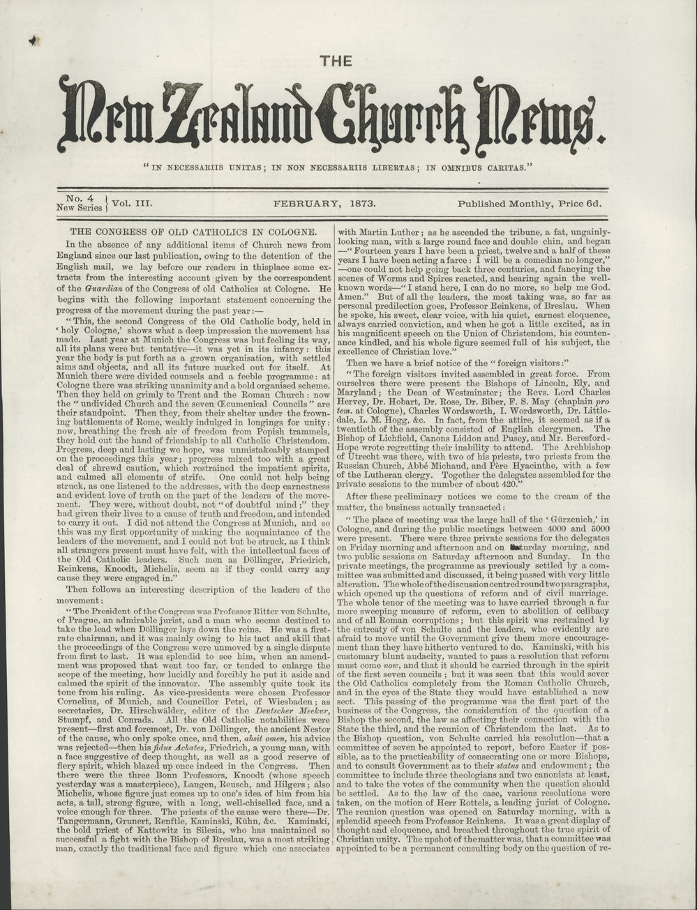 The New Zealand Church News: Issue 4, February 1873
