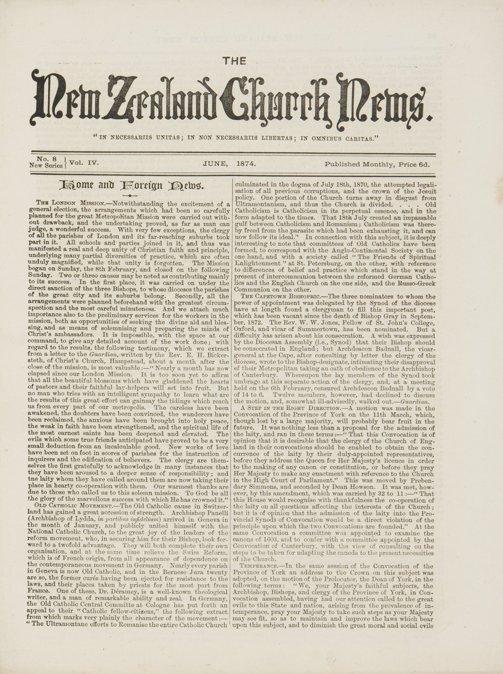 The New Zealand Church News: Issue 8, June 1874