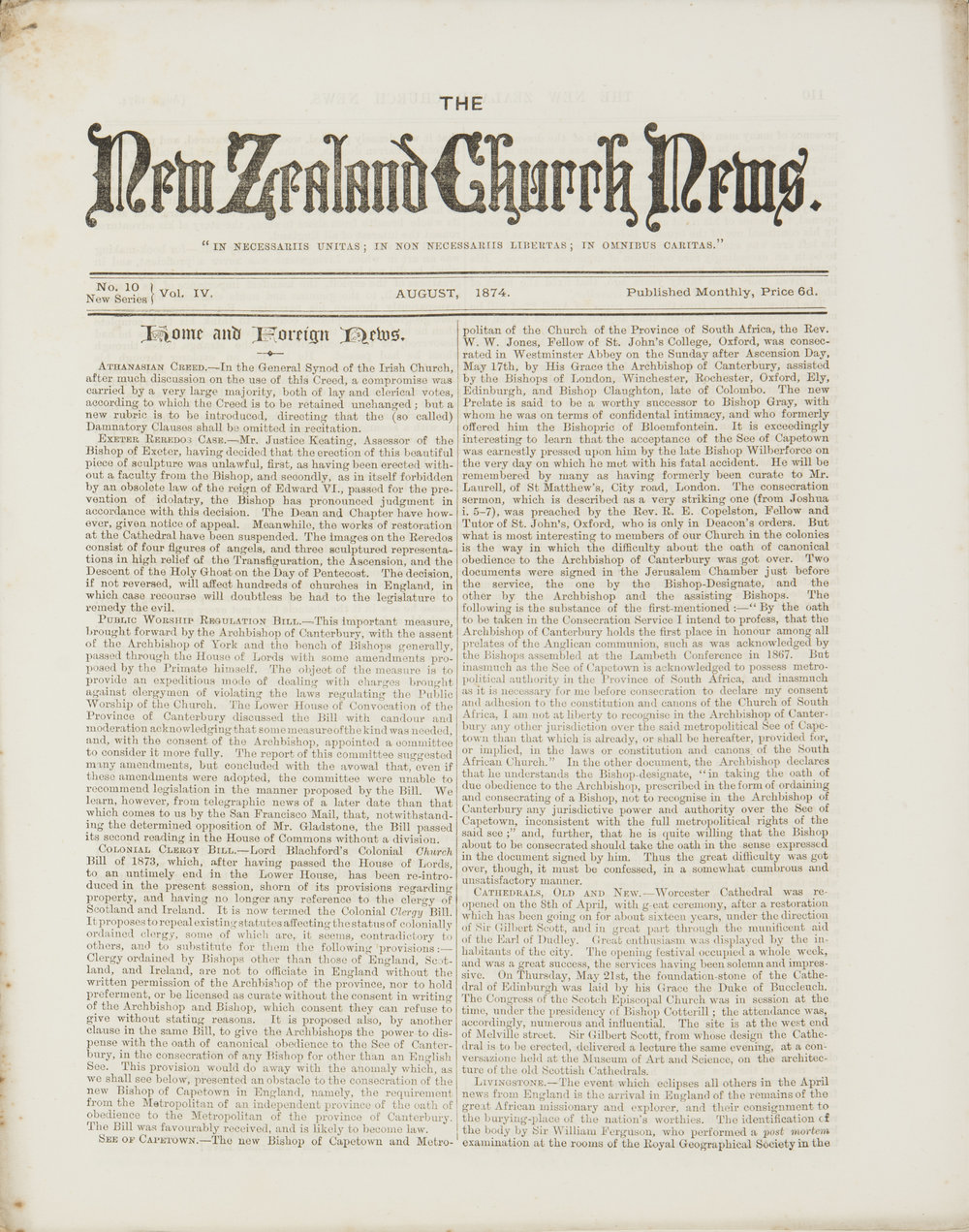 The New Zealand Church News: Issue 10, August 1874