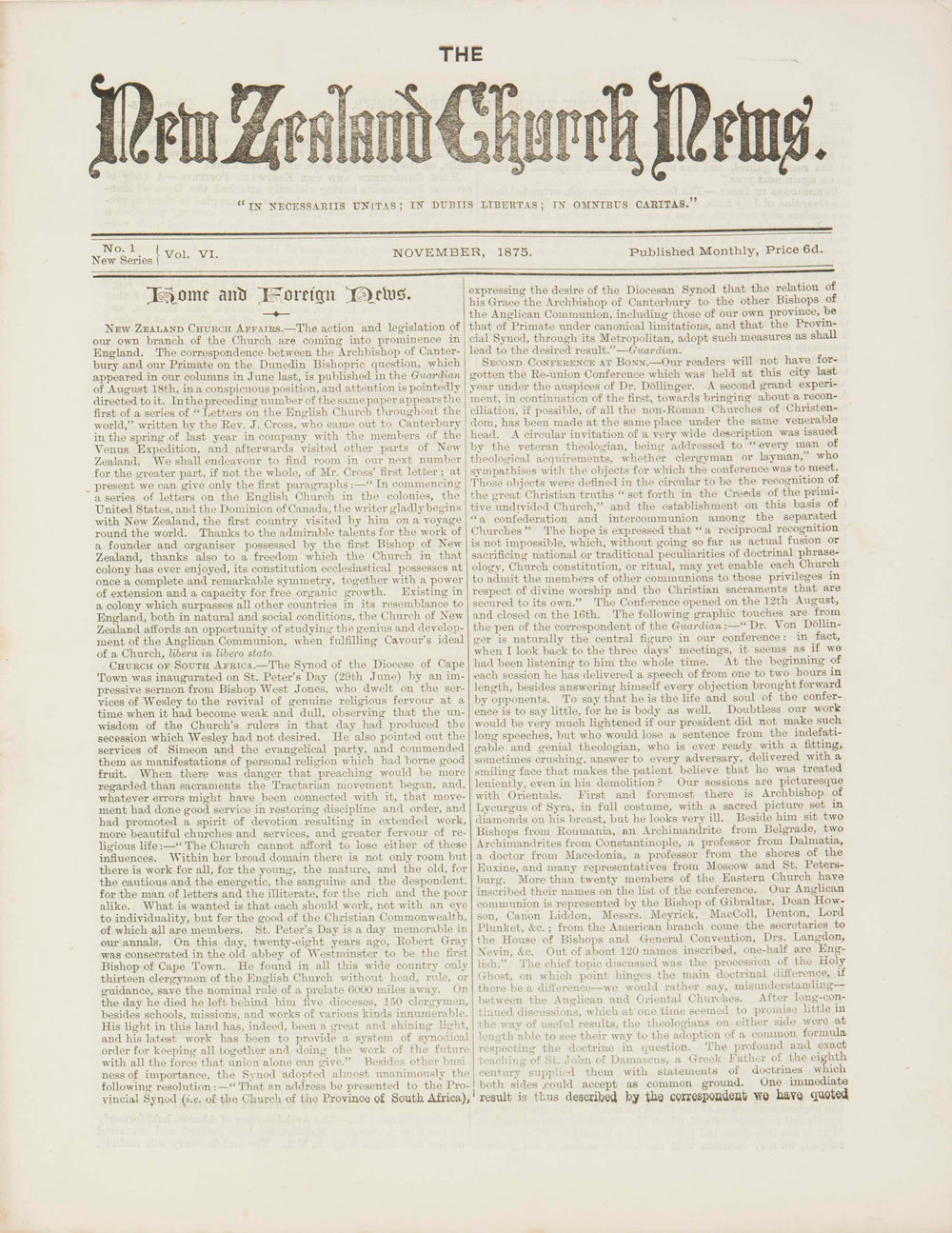 The New Zealand Church News Issue 1, November 1875