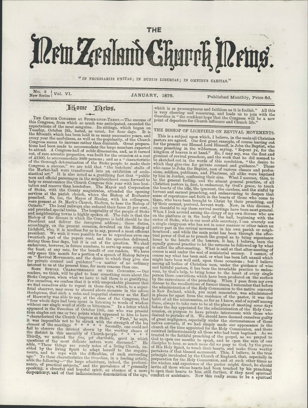 The New Zealand Church News: Issue 6, April 1876