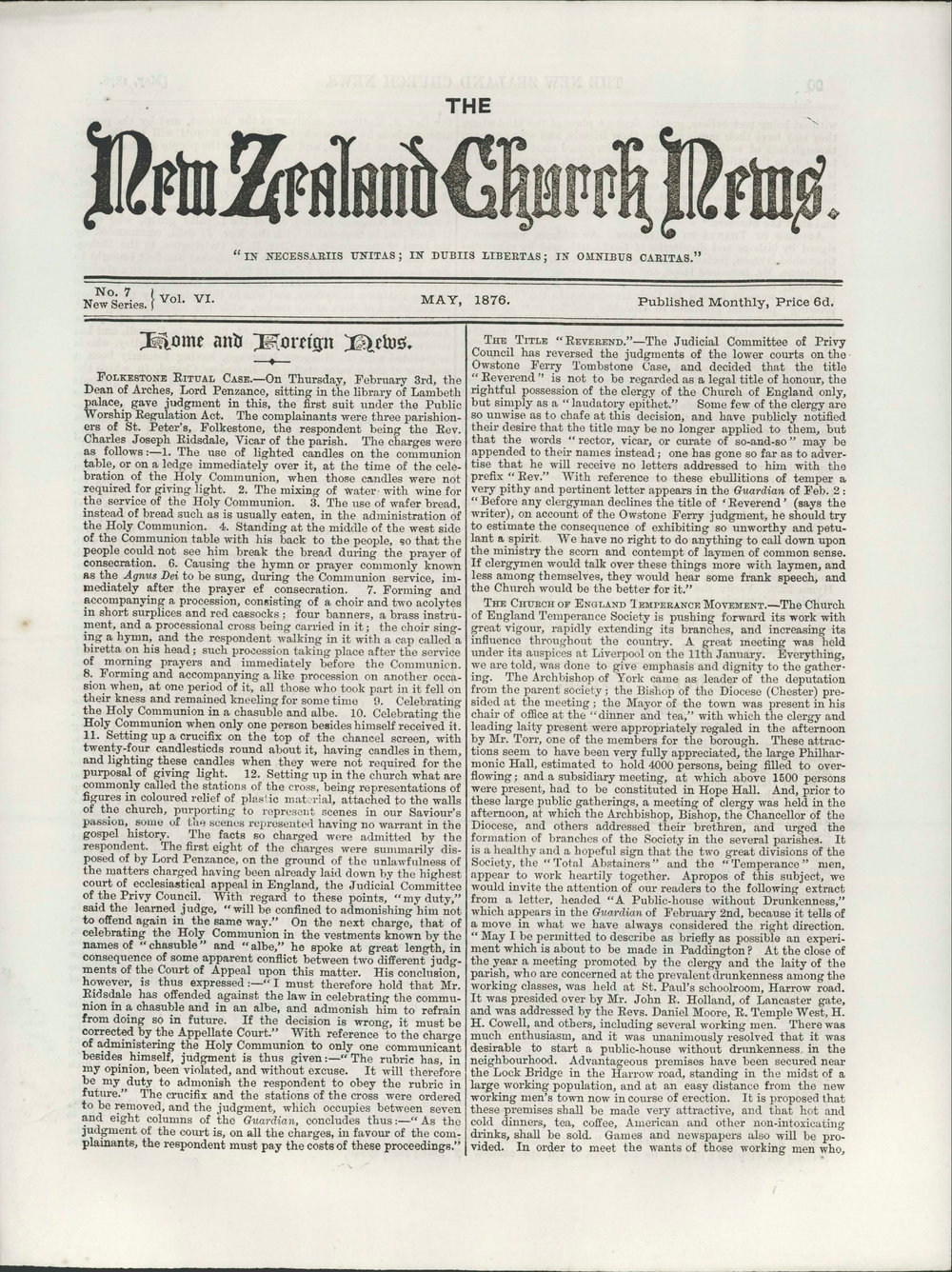 The New Zealand Church News: Issue 7, May 1876