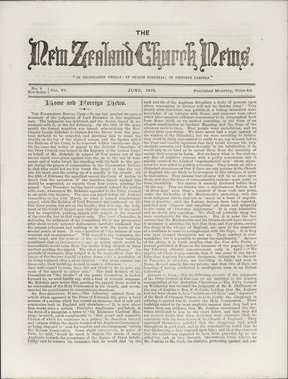 The New Zealand Church News: Issue 8, June 1876
