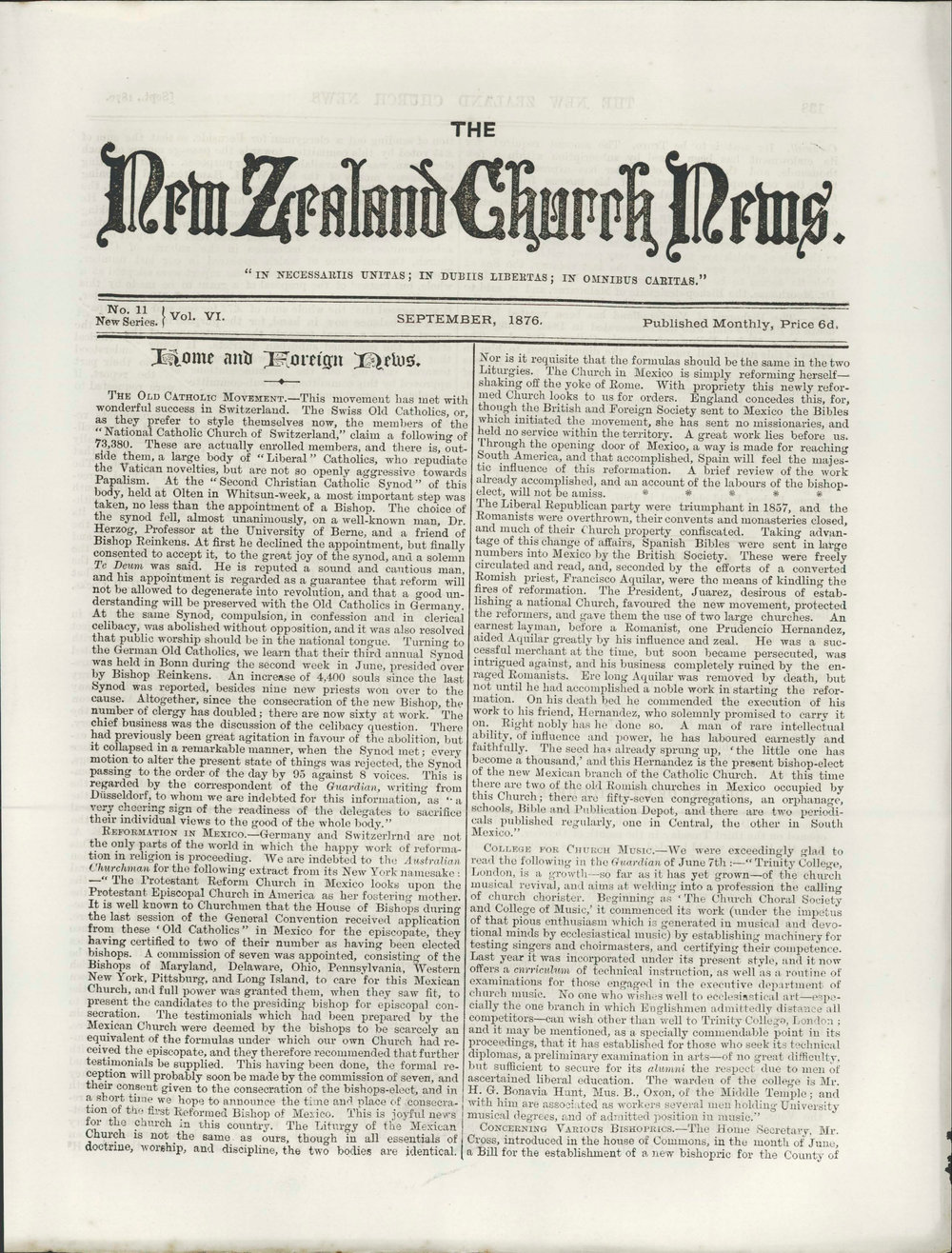 The New Zealand Church News: Issue 11, September 1876