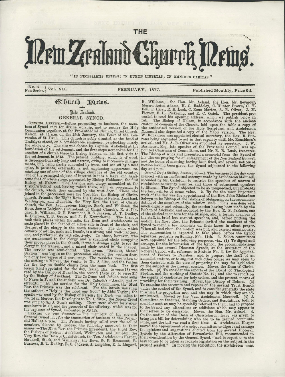 The New Zealand Church News: Issue 4, February 1877