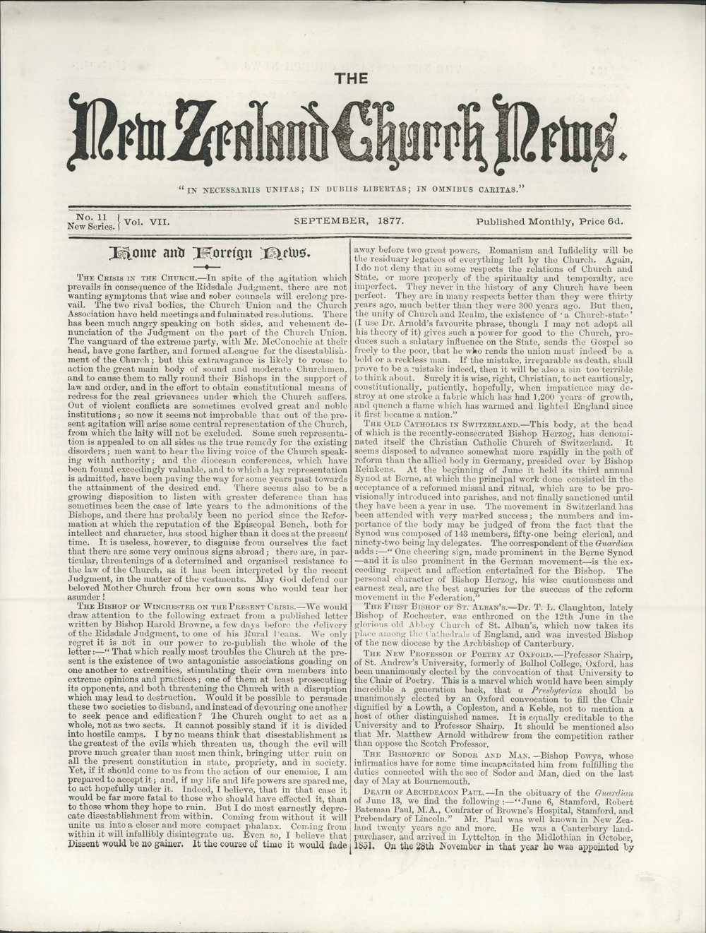 The New Zealand Church News: Issue 11, September 1877