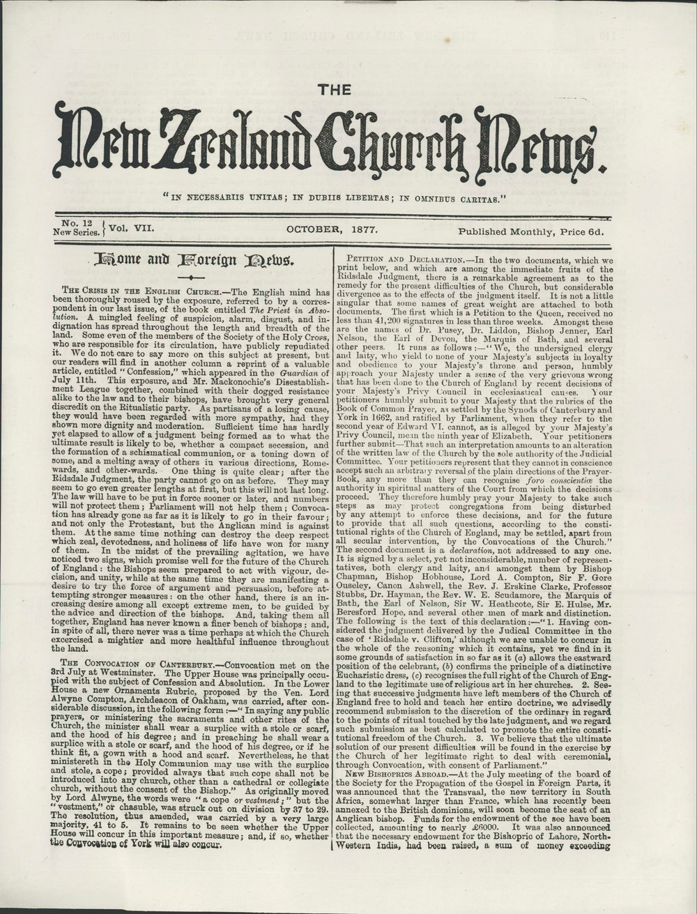 The New Zealand Church News: Issue 12, October 1877