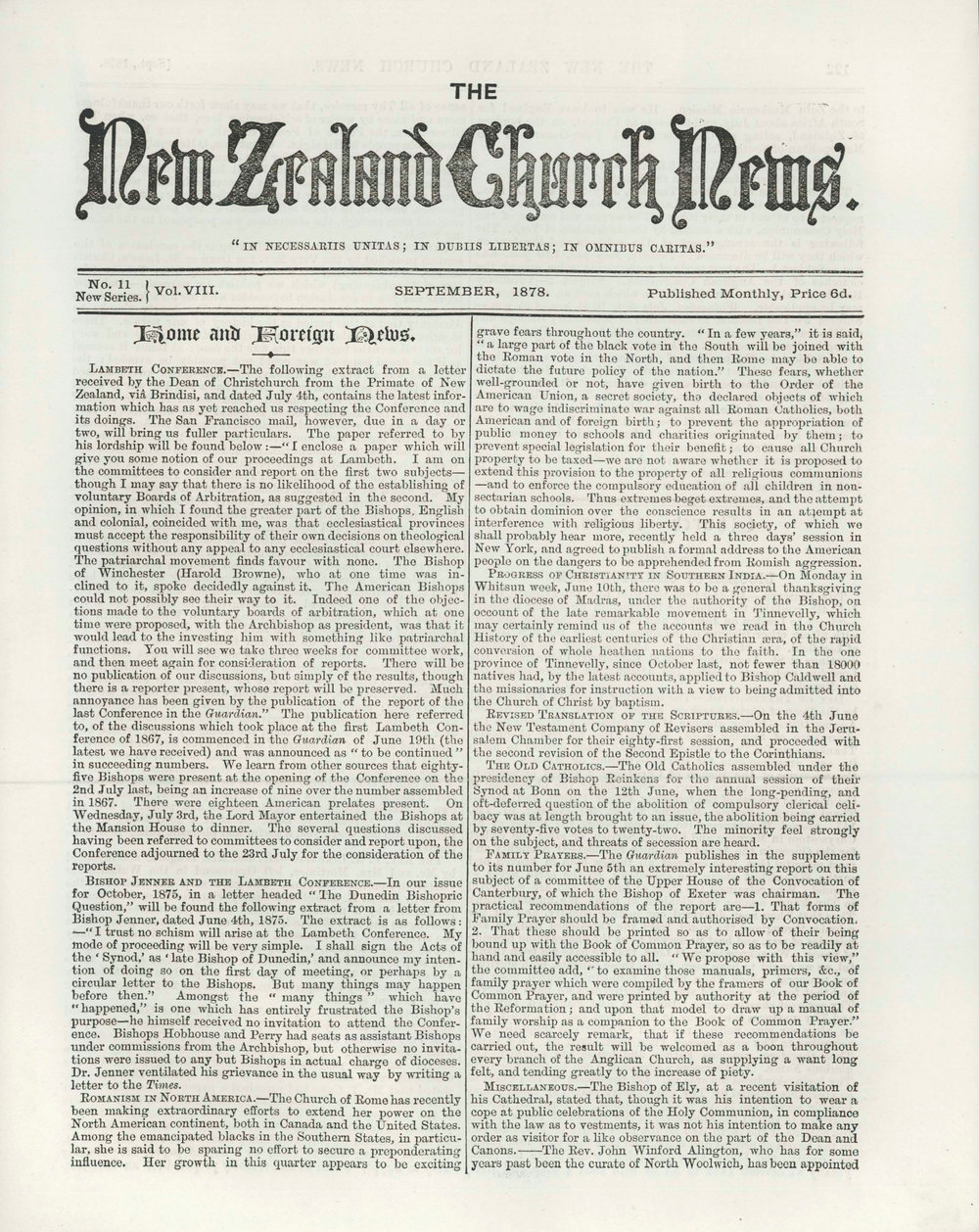 The New Zealand Church News: Issue 11, September 1878