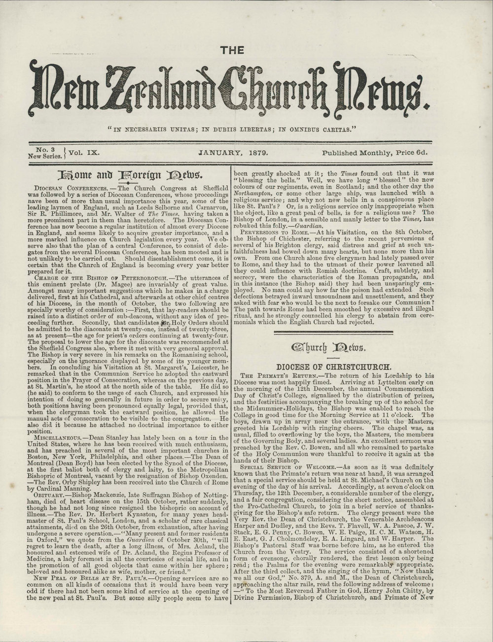 The New Zealand Church News: Issue 3, January 1879